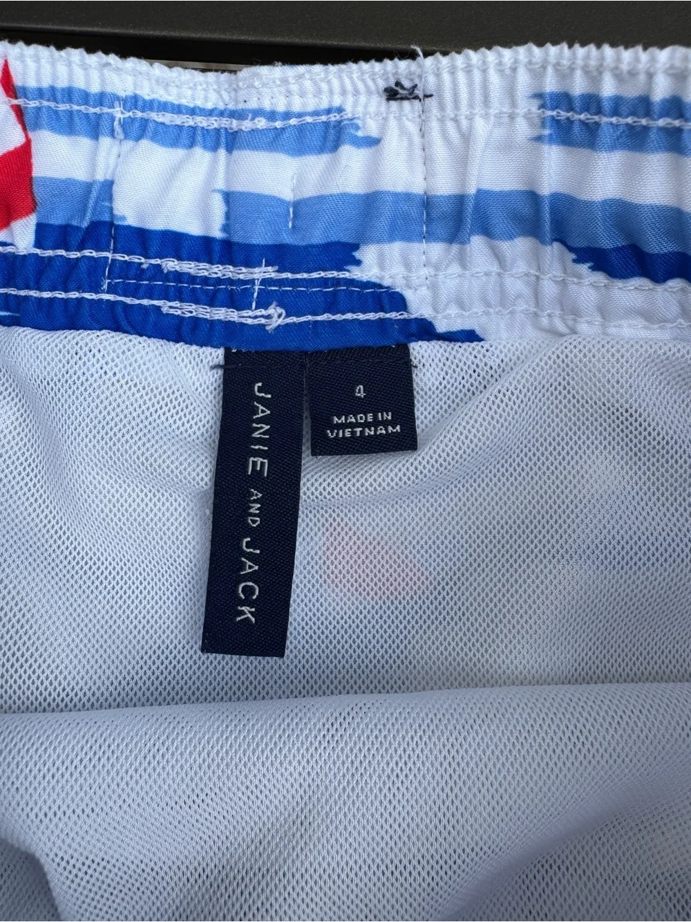 Kids Blue & White Sailboat Swim Trunks